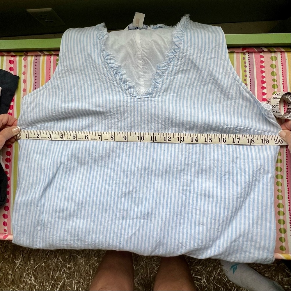 🤍💙 NWOT Tommy Bahama 2 Palms Mini Cabana Stripe Ruffle Linen Dress – Size M - Picture 8 of 9